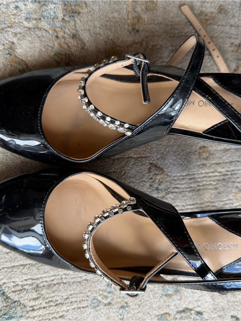 ANTONIO MELANI Black Patent Slingback Heels with Rhinestone Accent - Picture 3 of 3